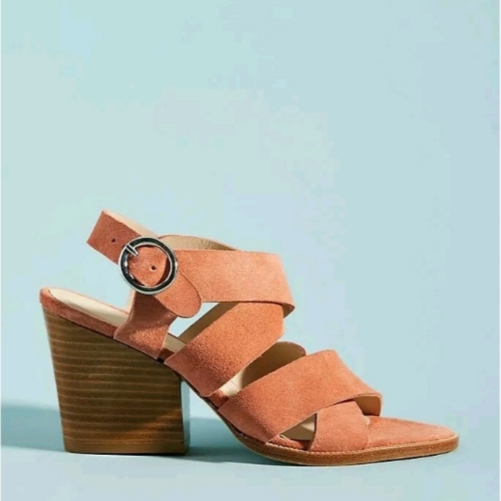 Anthropologie Anaki Paris Greta Strappy Sandal Rusty Peach Suede EUC Size 39/8.5